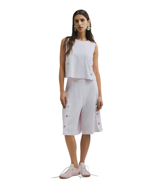 Top sans manches en lin stretch mélangé avec boutons latéraux