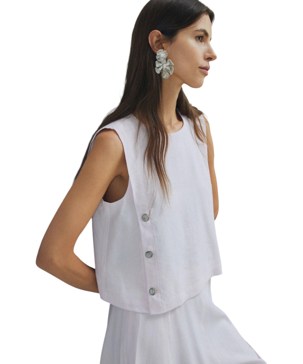 Top sans manches en lin stretch mélangé avec boutons latéraux