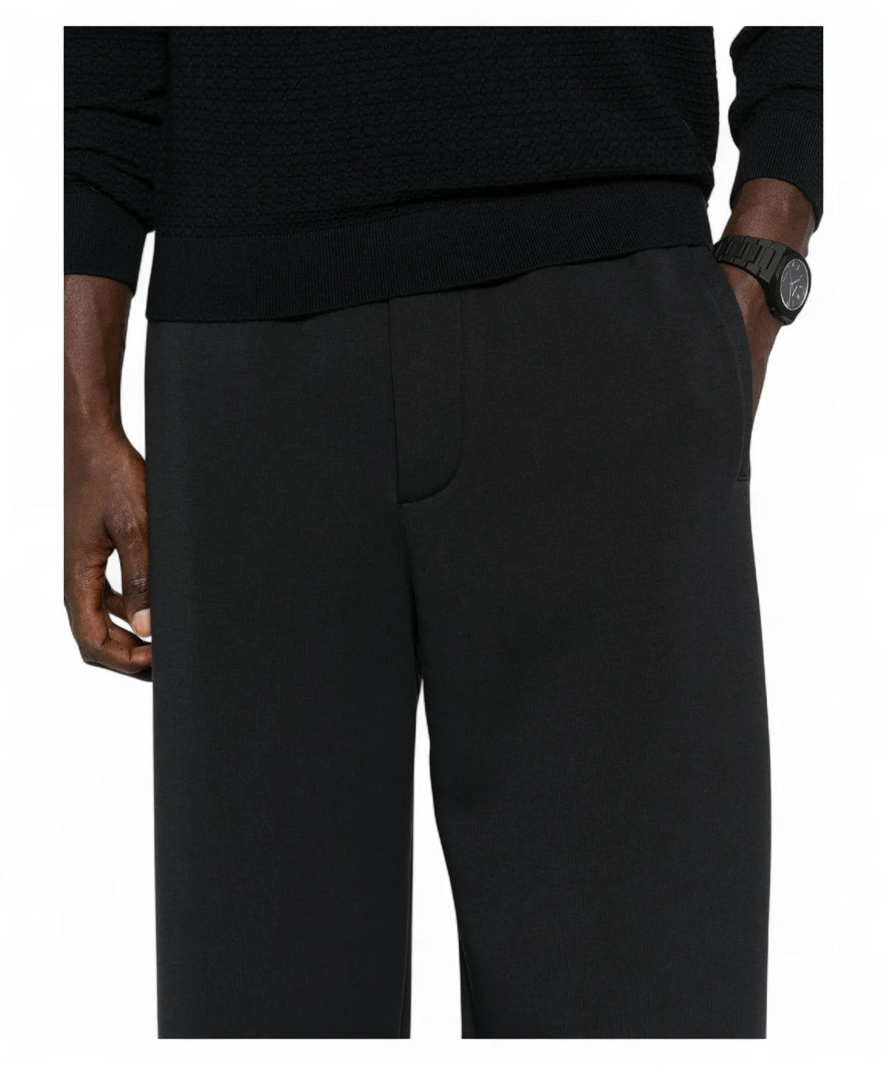 Pantaloni straight leg neri con vita elasticata e tasche laterali-Emporio Armani-Pantaloni-Vittorio Citro Boutique