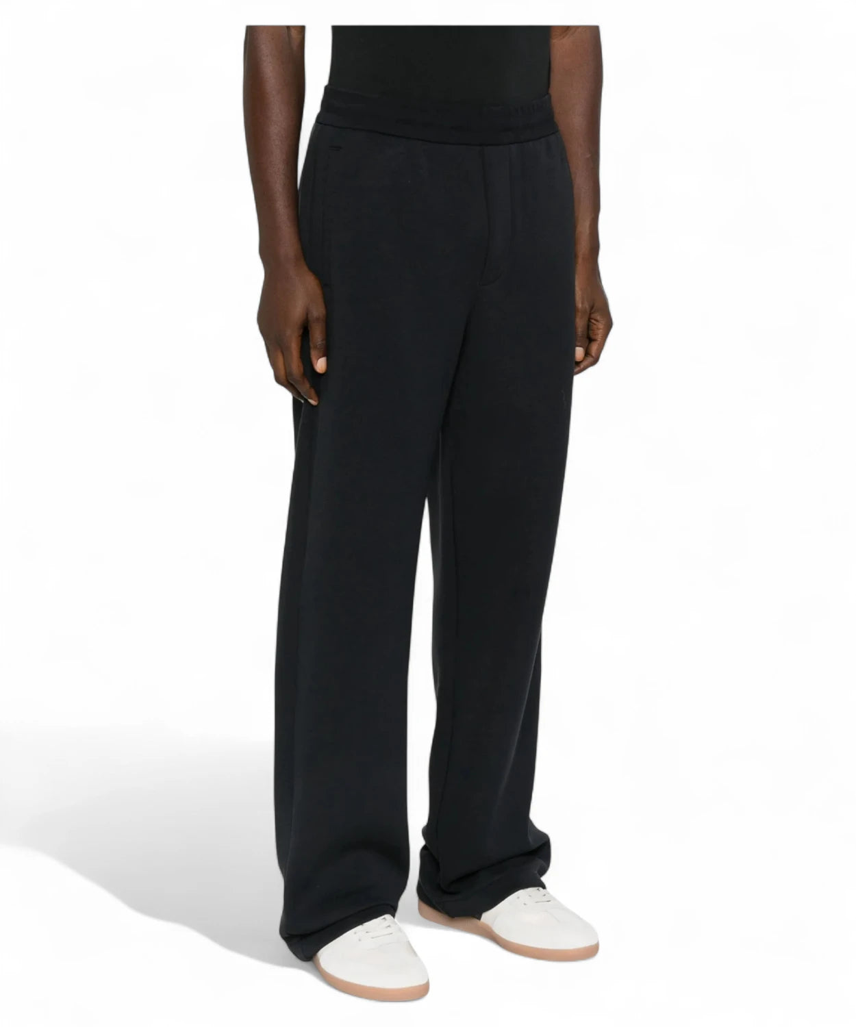 Pantaloni straight leg neri con vita elasticata e tasche laterali-Emporio Armani-Pantaloni-Vittorio Citro Boutique