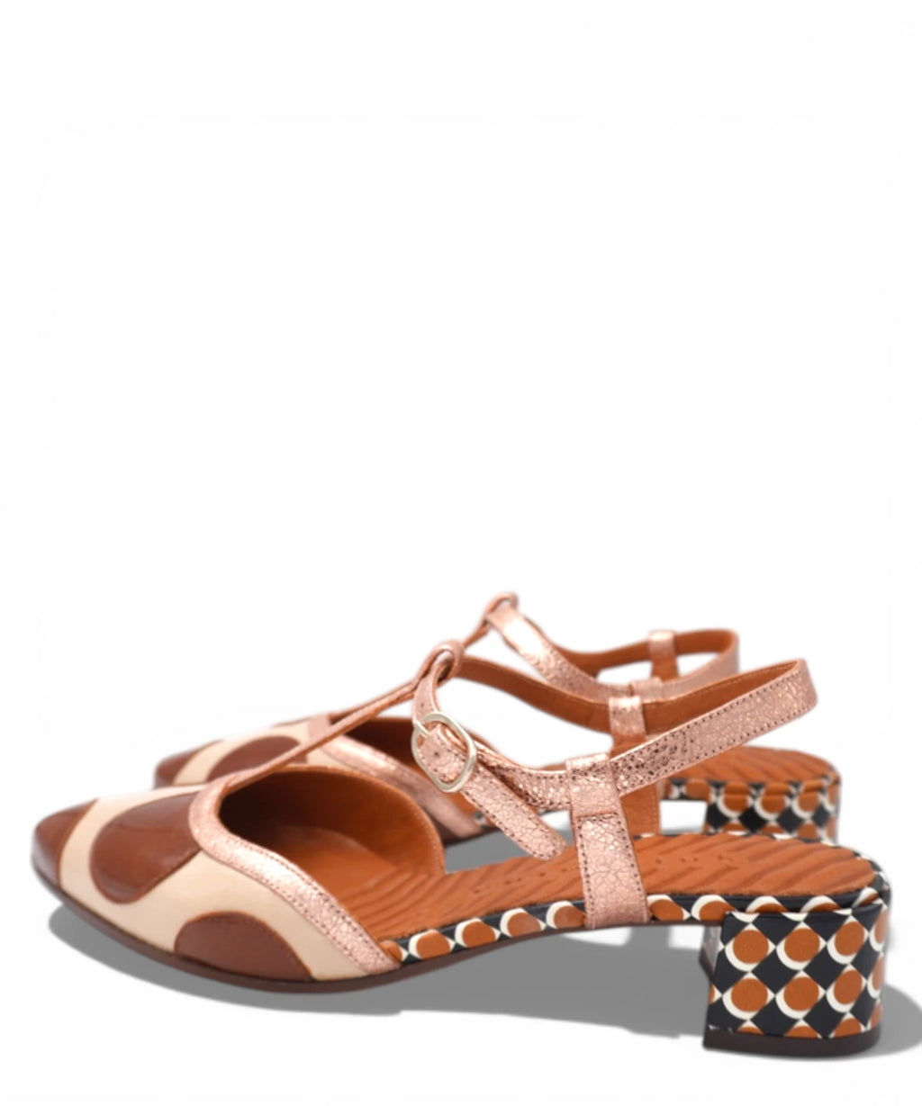 Sandales Femme Beige et Marron à Petit Talon