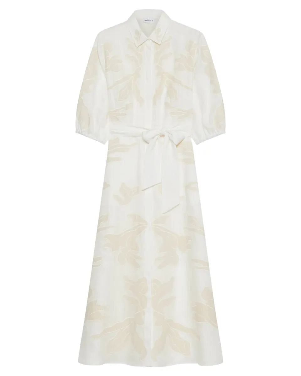 Abito Chemisier in Lino Ricamato Bianco-Marella-Abiti-Vittorio Citro Boutique