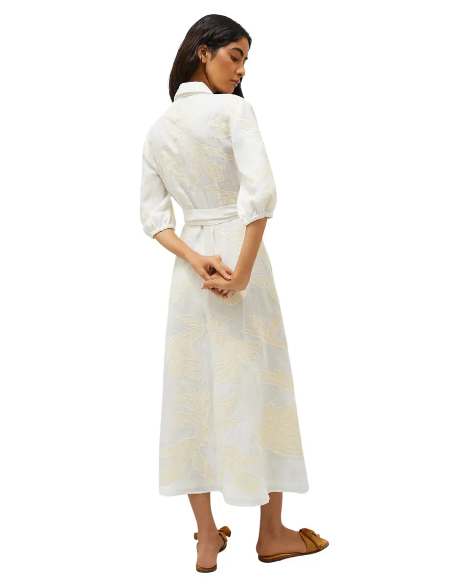 Abito Chemisier in Lino Ricamato Bianco-Marella-Abiti-Vittorio Citro Boutique