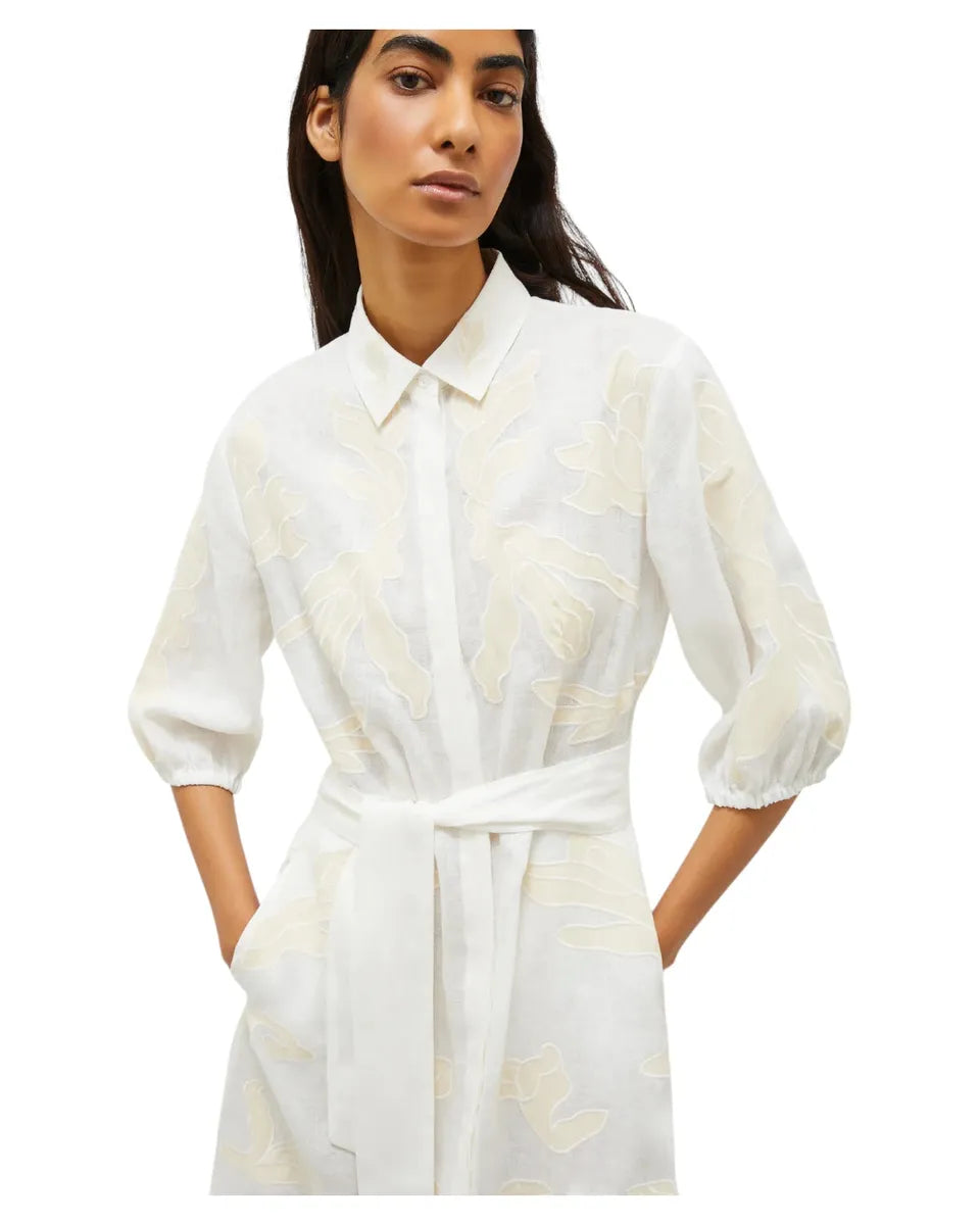 Abito Chemisier in Lino Ricamato Bianco-Marella-Abiti-Vittorio Citro Boutique