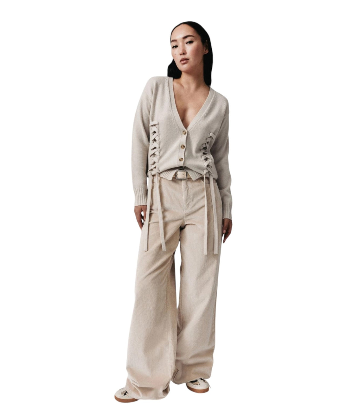 Cardigan Donna in Lana Cardata con Dettagli Corsetto