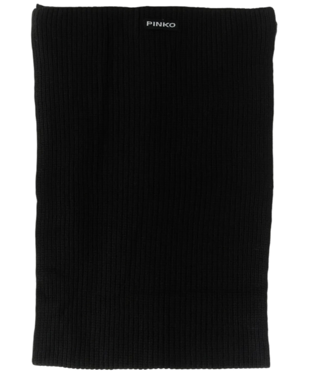 Sciarpa donna in misto cashmere nera Pinko, design a costine, ideale per l'inverno. Accessorio versatile ed elegante per look femminili.