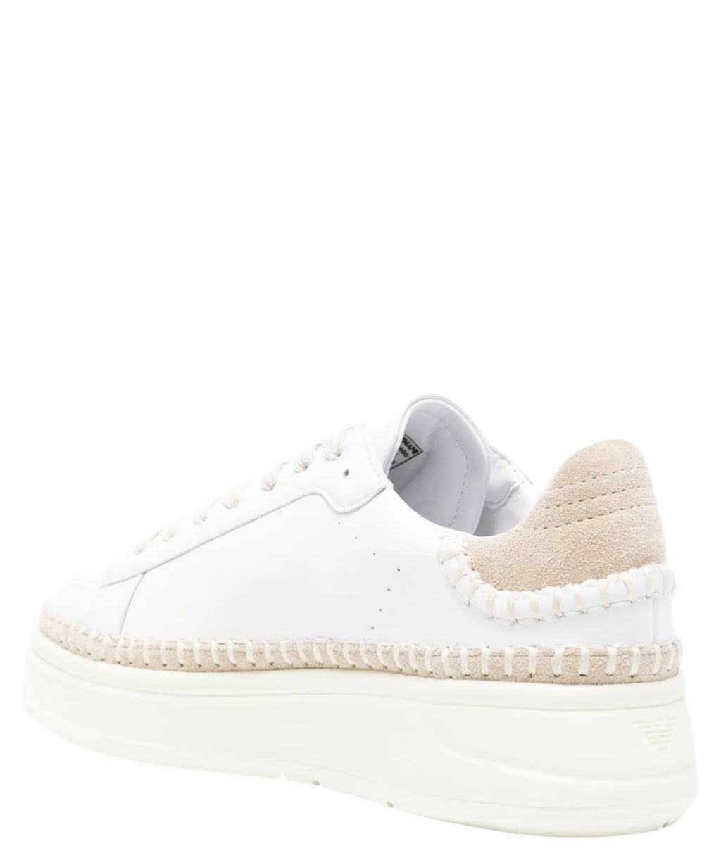 Sneakers à plateforme pour femme Emporio Armani en cuir blanc avec semelle haute