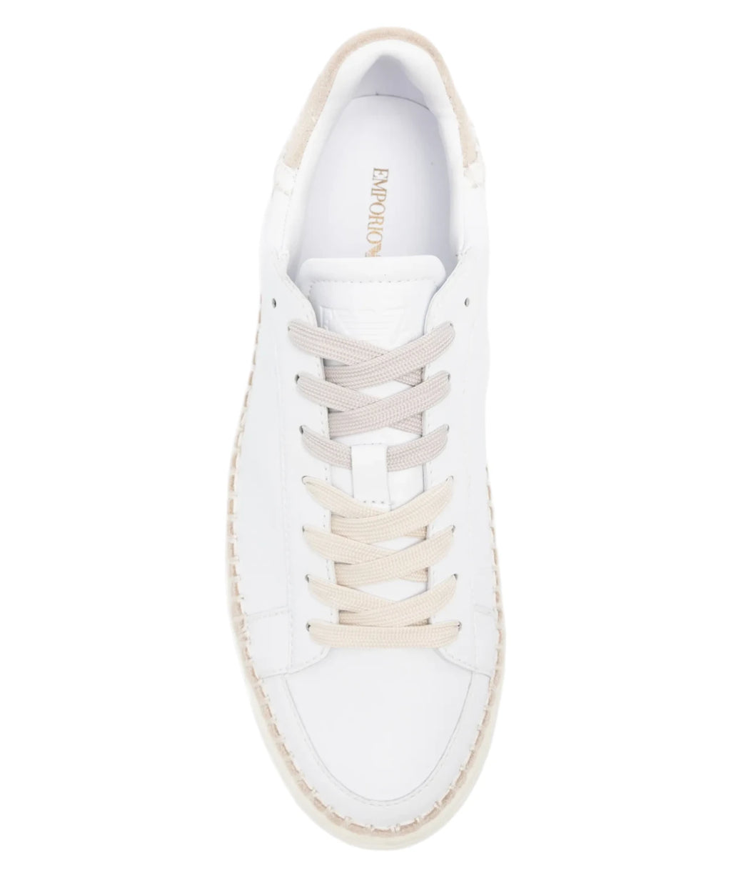 Sneakers à plateforme pour femme Emporio Armani en cuir blanc avec semelle haute