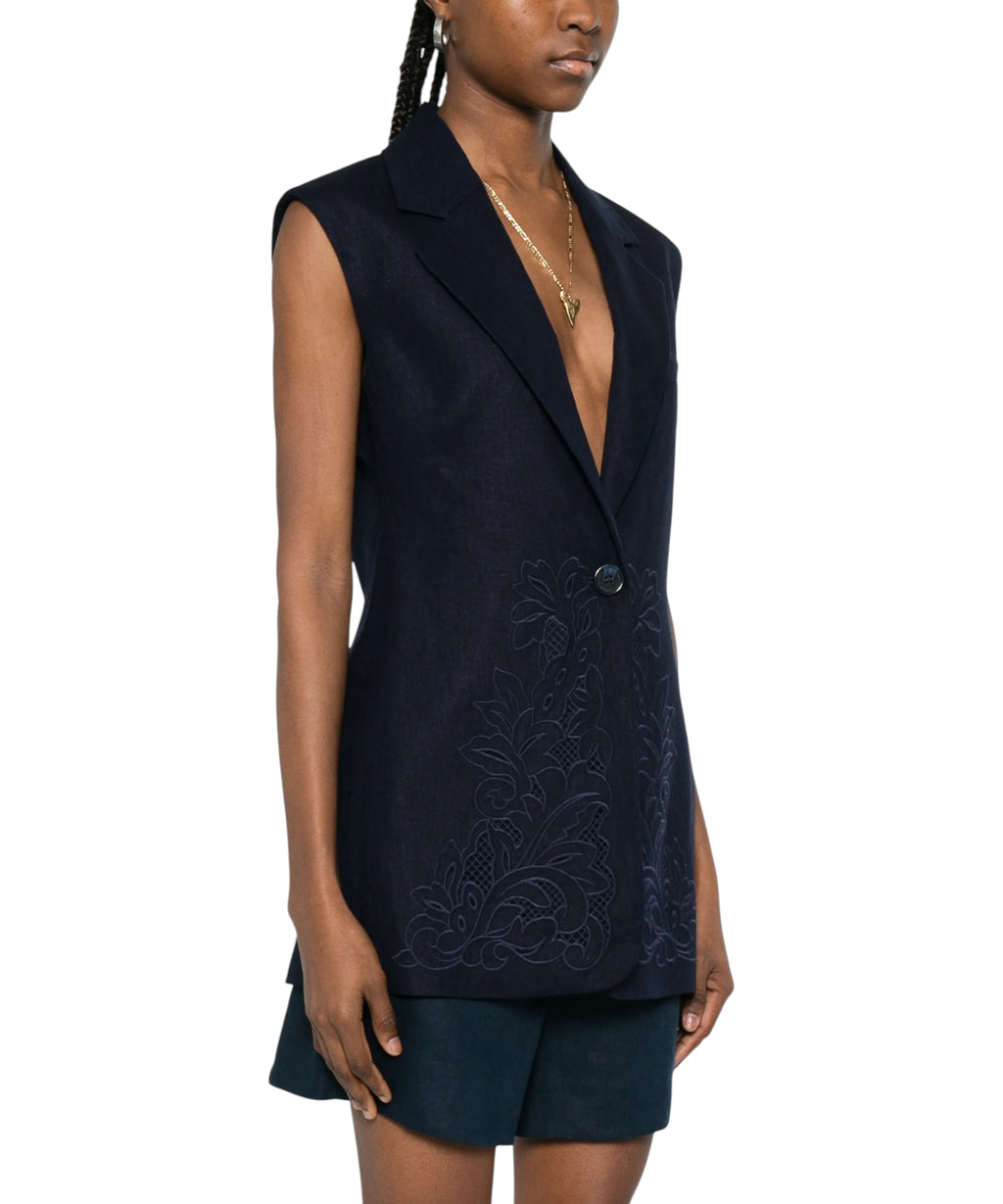 Gilet Twinset Floreale léger en lin et viscose