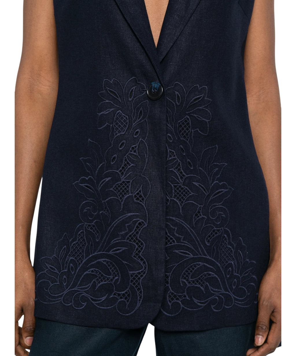 Gilet Twinset Floreale léger en lin et viscose