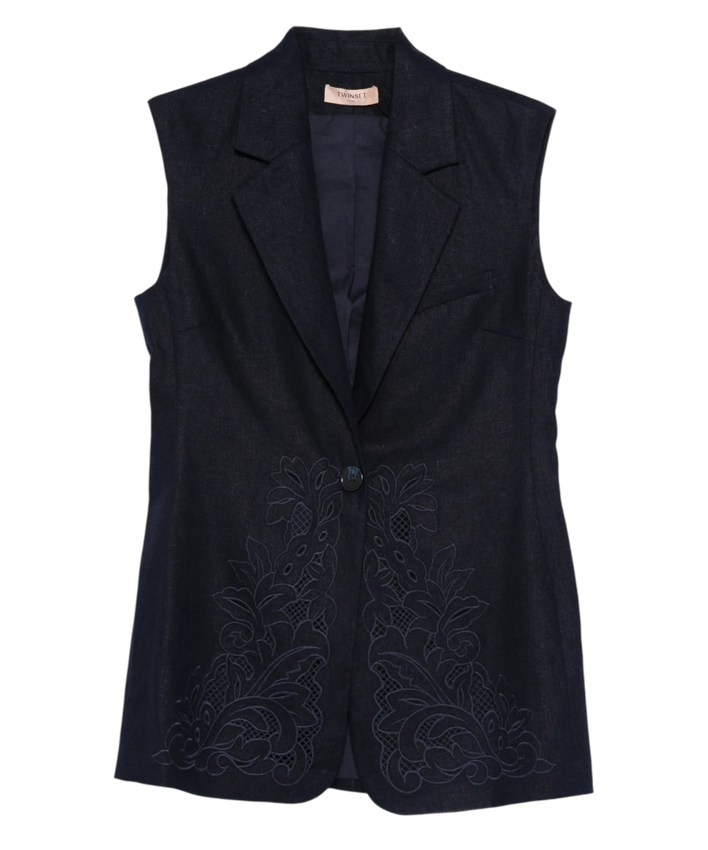 Gilet Twinset Floreale léger en lin et viscose