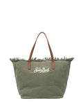 Borsa City Regular Donna in Canvas Verde con Frange