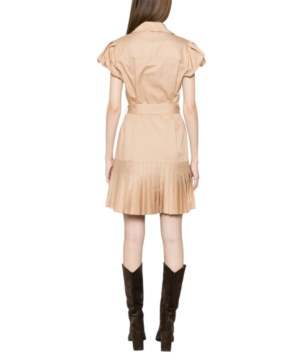 Robe midi plissée en coton avec ceinture