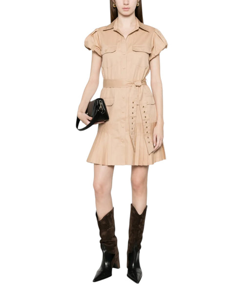 Robe midi plissée en coton avec ceinture