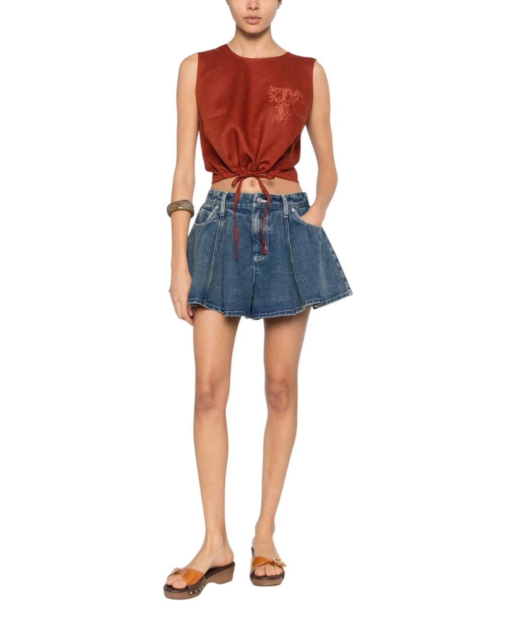 Crop top femme Twinset en lin avec nœud et logo