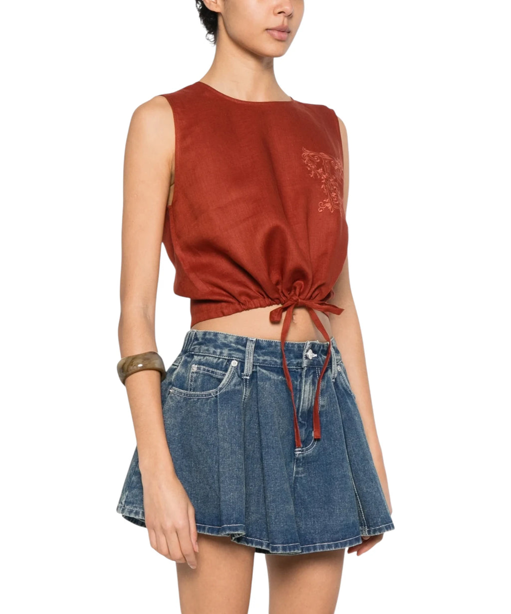 Crop top femme Twinset en lin avec nœud et logo