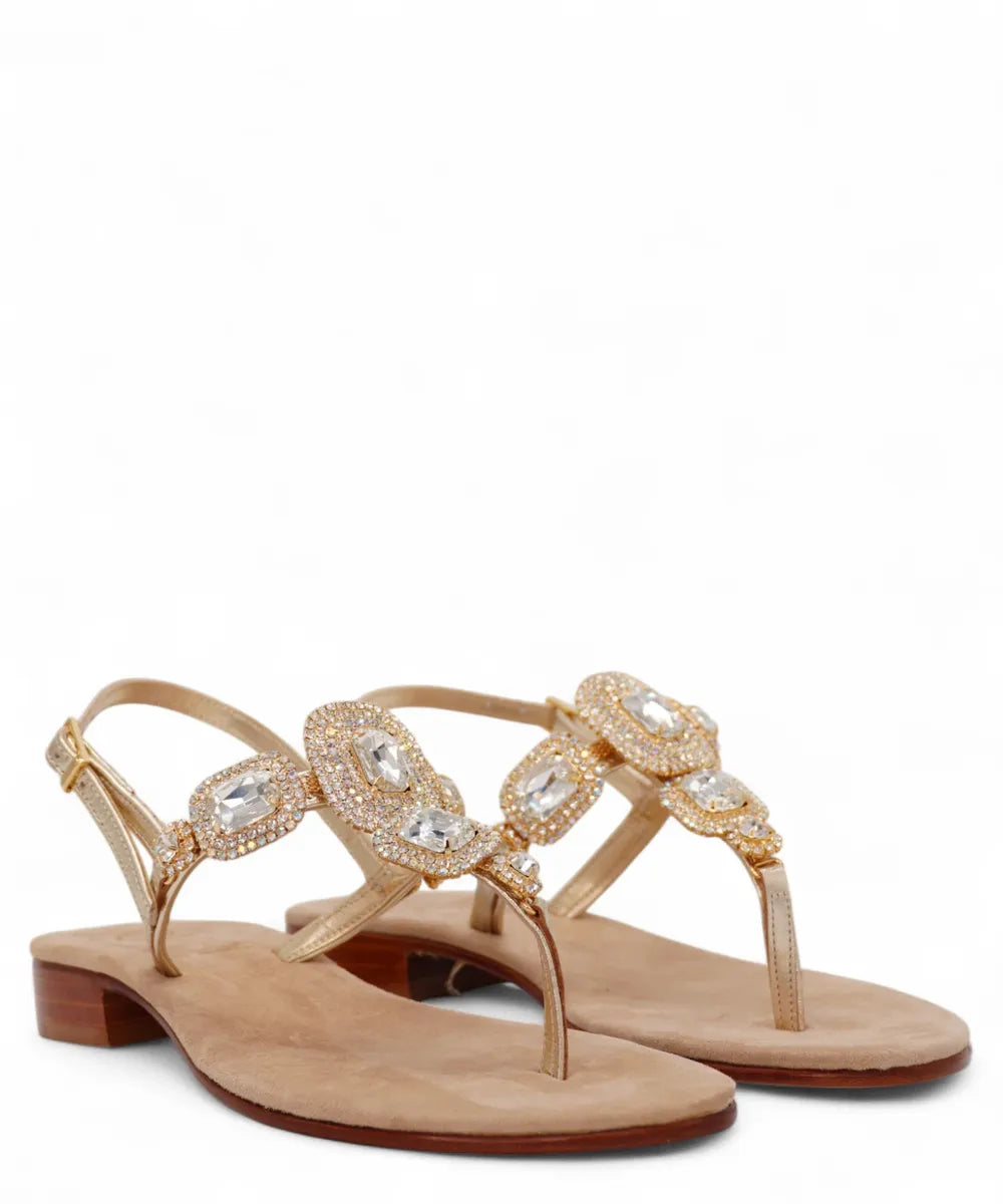 Sandalo Infradito Capri Gioiello in Pelle Oro con Maxi Pietre Luminose-Capri Vittorio Citro-Sandali-Vittorio Citro Boutique