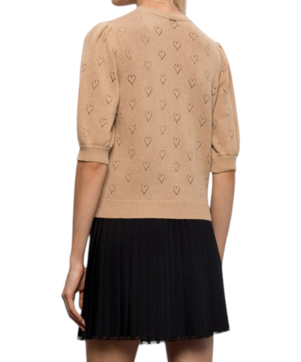 Top Twinset Cotone e Cashmere con Cuori Traforati