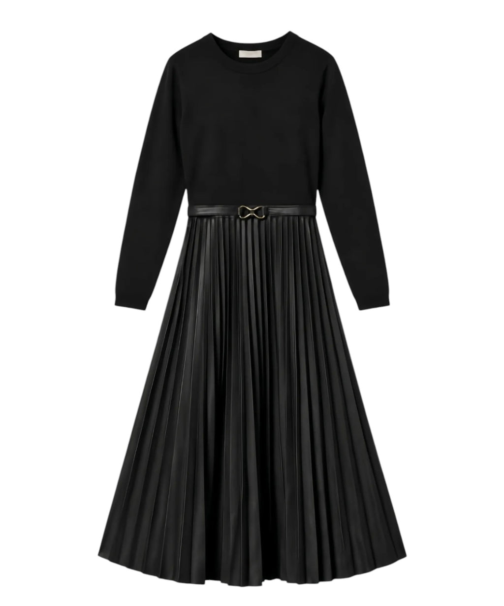 Robe midi plissée avec ceinture pour une élégance féminine