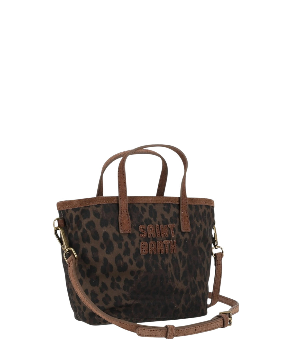 Borsa City Mini Cotone Cerato con Stampa Leopardo