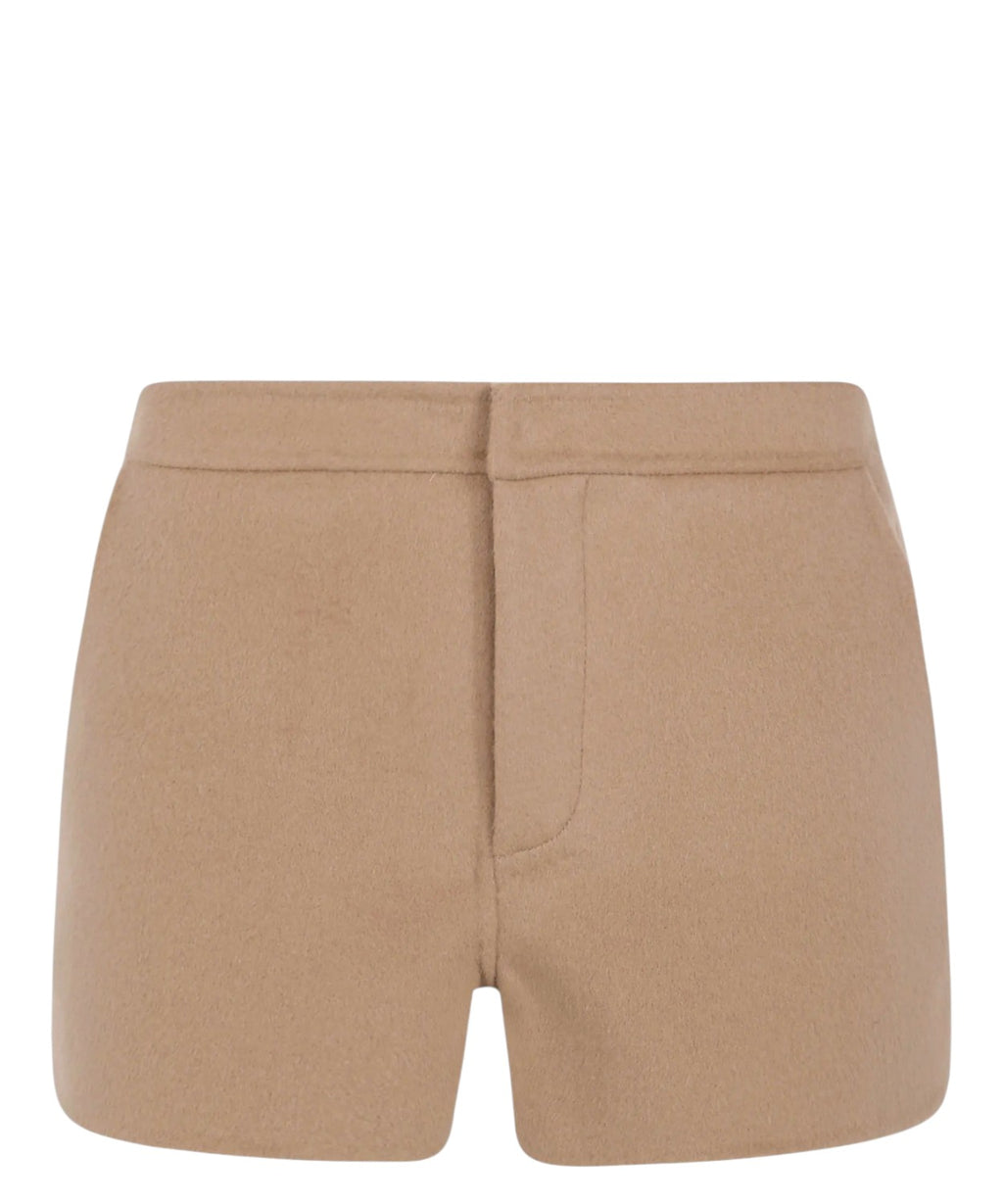 Shorts Donna Elva in Lana con Dettagli in Pelle