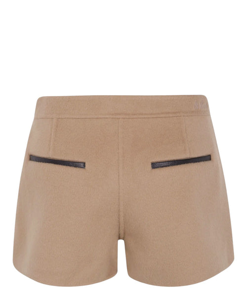 Shorts Donna Elva in Lana con Dettagli in Pelle