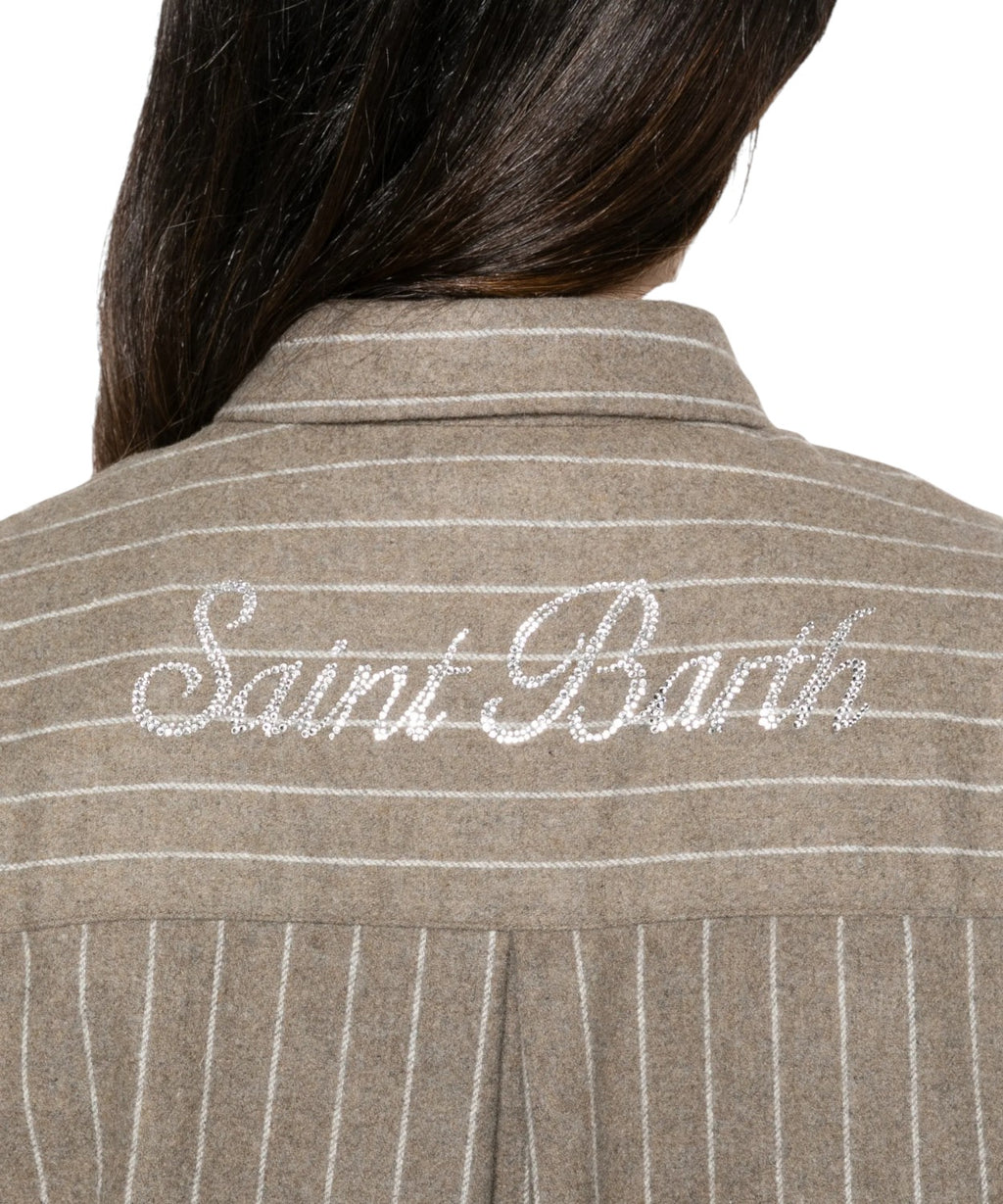 Camicia donna MC2 Saint Barth gessata con logo Strass