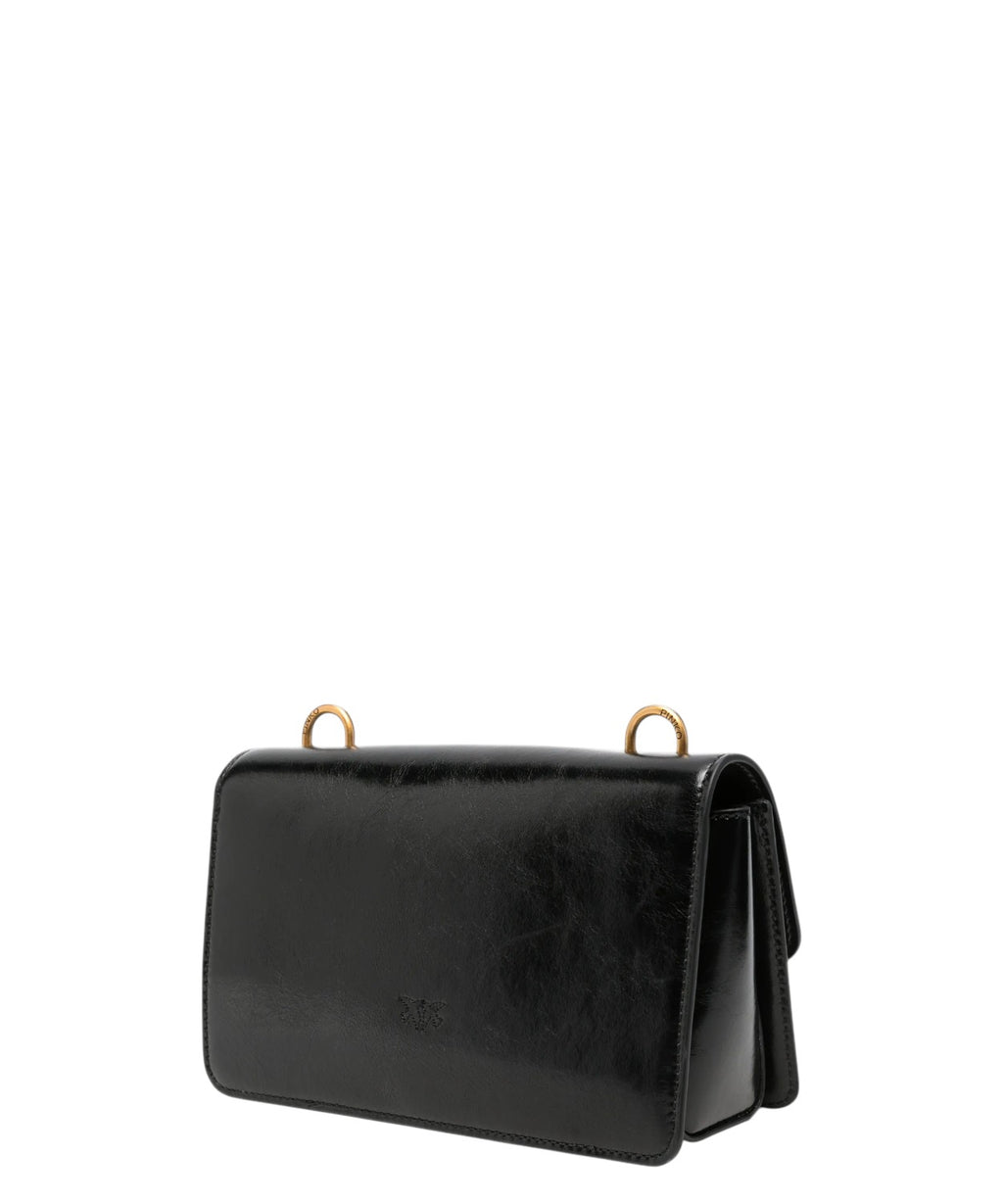 Mini Love Bag One Light Pinko en cuir brillant avec double bandoulière