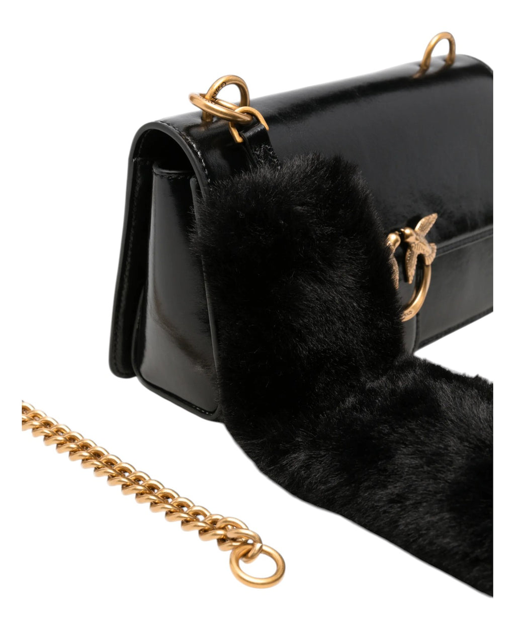 Mini Love Bag One Light Pinko en cuir brillant avec double bandoulière