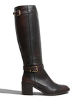 Botte haute femme en cuir avec boucles et talon de 5 cm