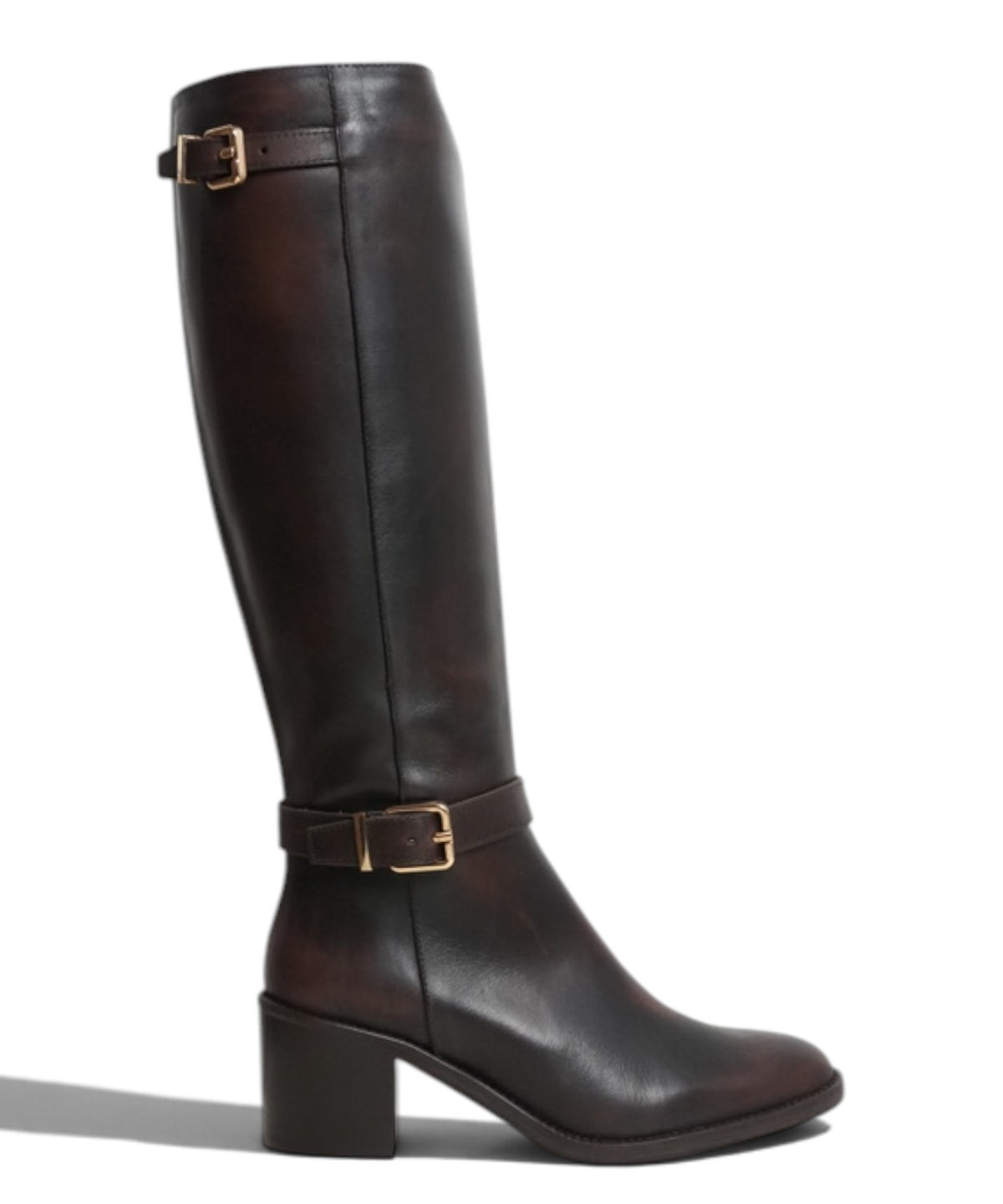 Botte haute femme en cuir avec boucles et talon de 5 cm