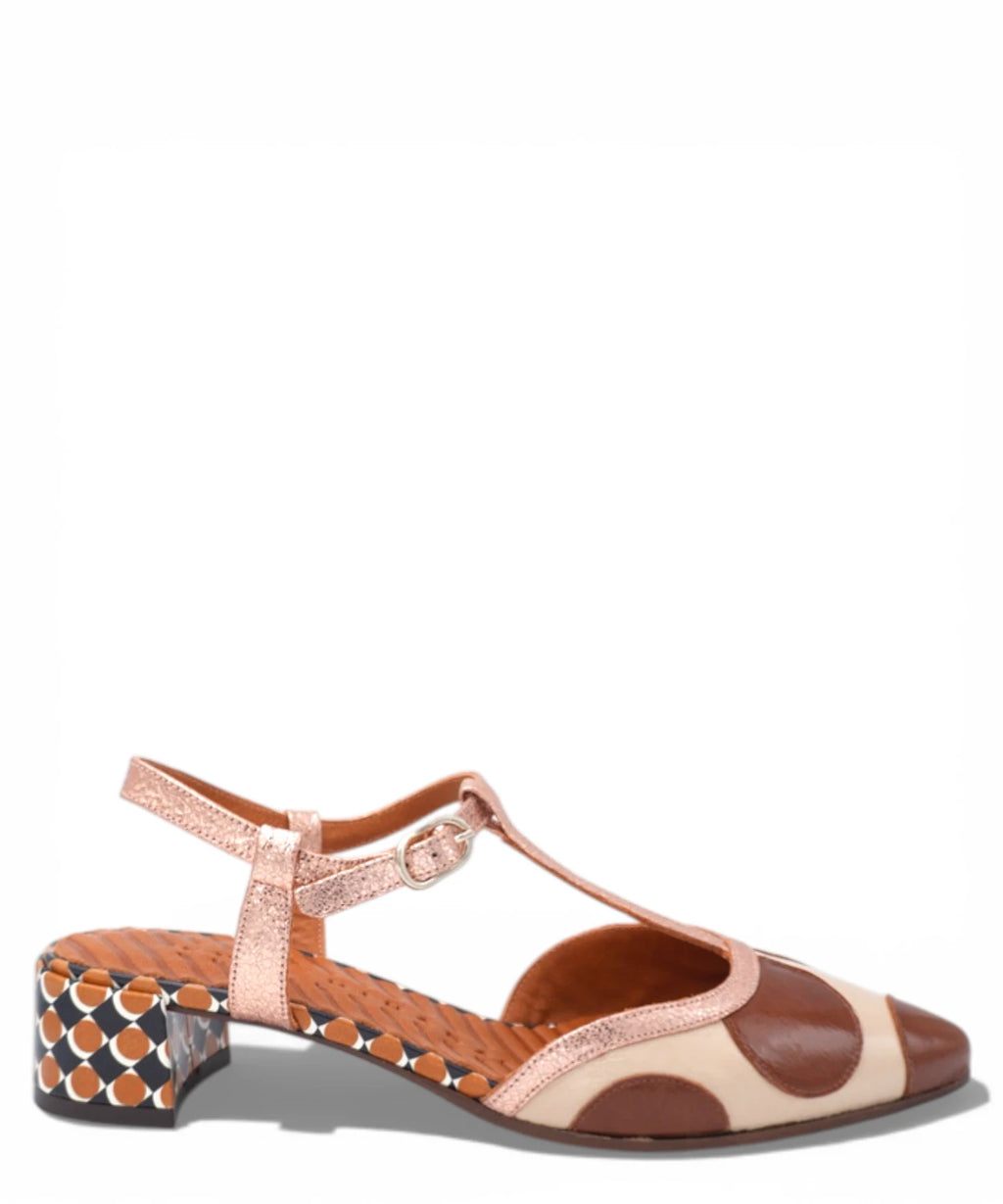 Sandales Femme Beige et Marron à Petit Talon