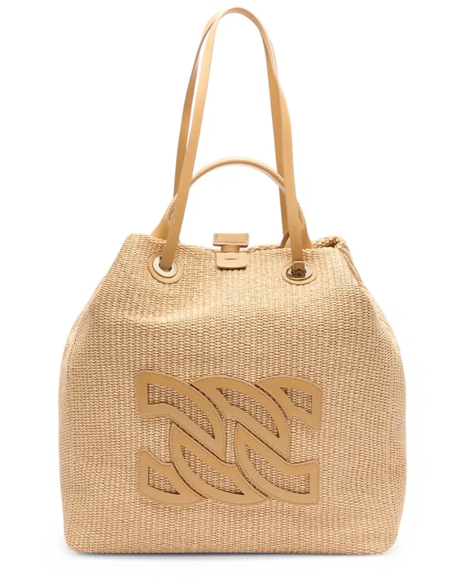 Dome Baia Bag Casadei in Stuoia Intrecciata Toffee con Doppi Manici-Casadei-Borse a spalla-Vittorio Citro Boutique
