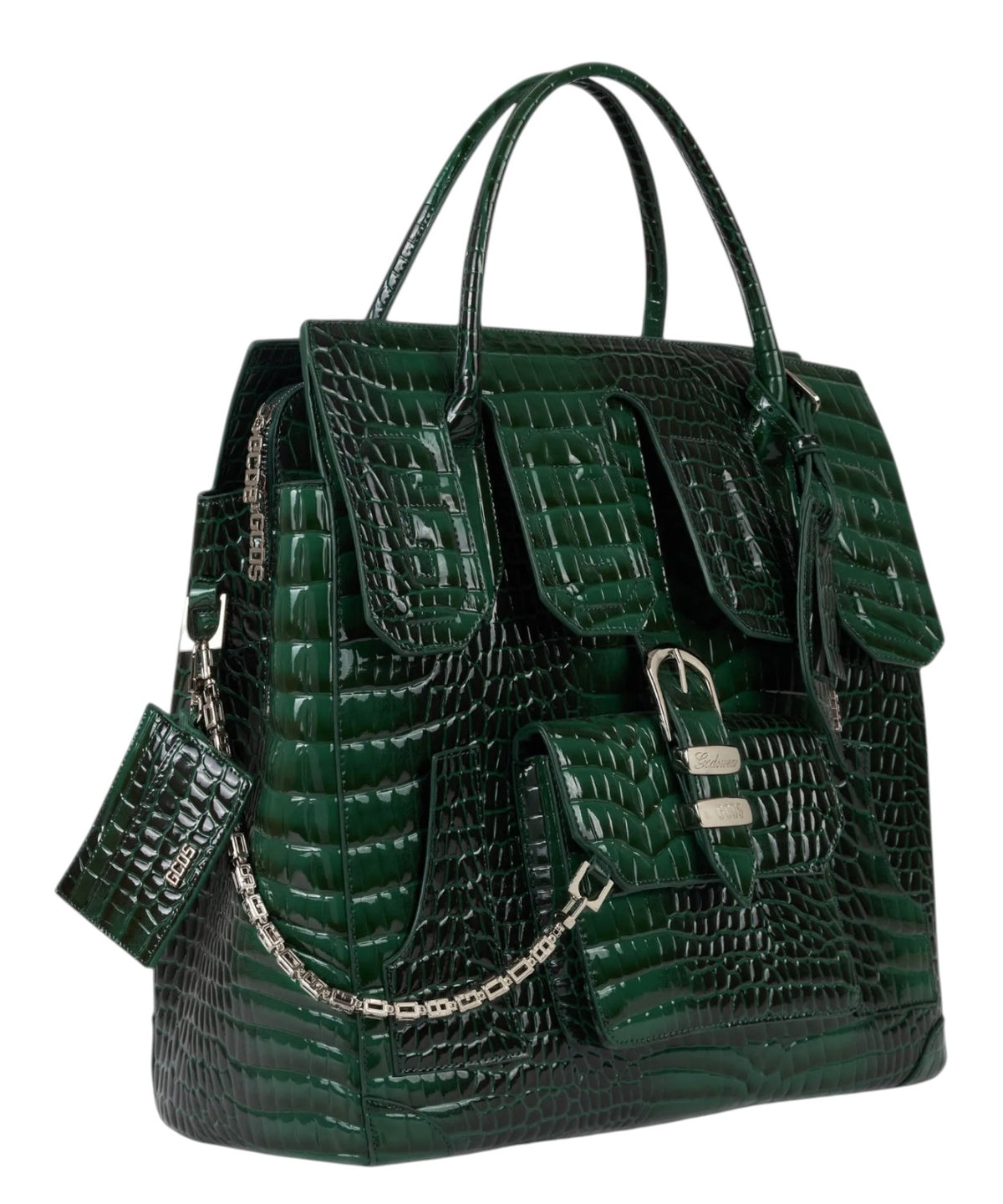 GCDS Grand sac pour homme vert effet croco avec écusson logo