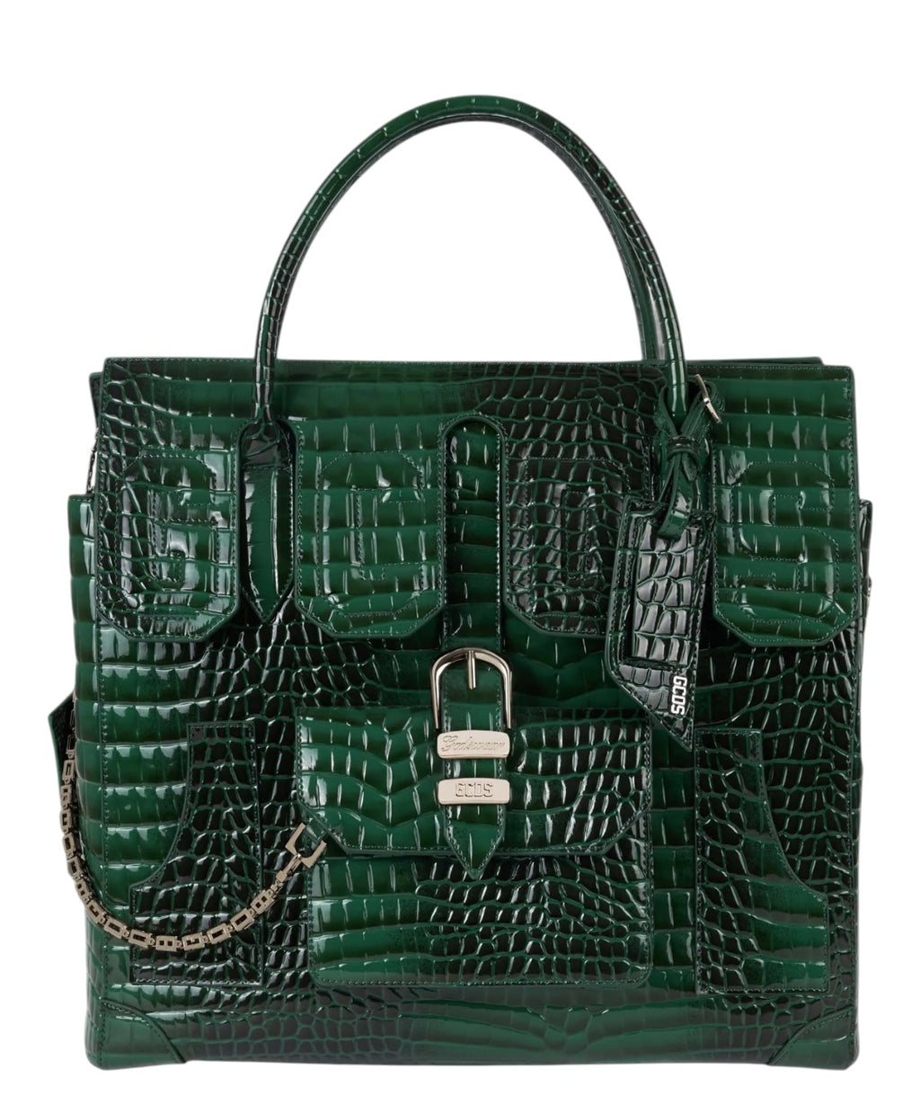 GCDS Grand sac pour homme vert effet croco avec écusson logo