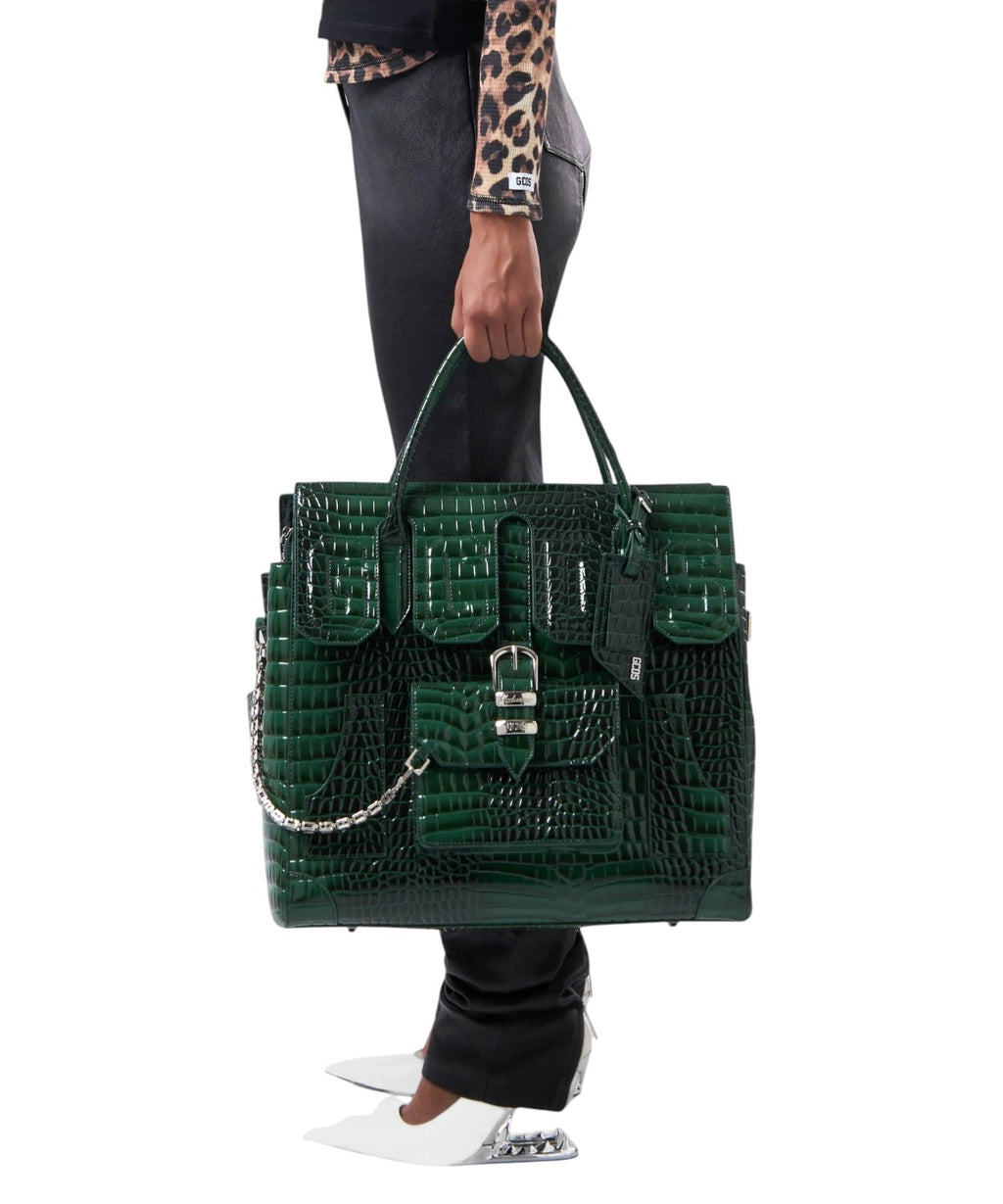 GCDS Grand sac pour homme vert effet croco avec écusson logo