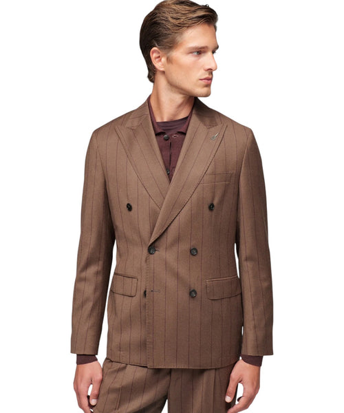 Costume Homme croisé à rayures tennis en pure laine stretch