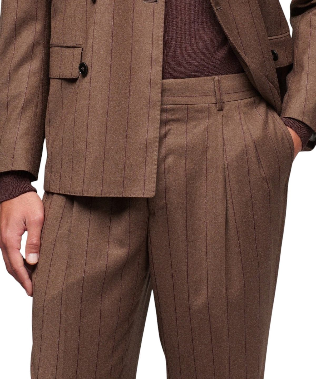 Costume Homme croisé à rayures tennis en pure laine stretch