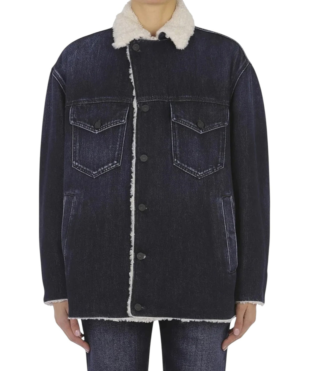 Veste Dondup en denim rigide avec imitation peau lainée écologique