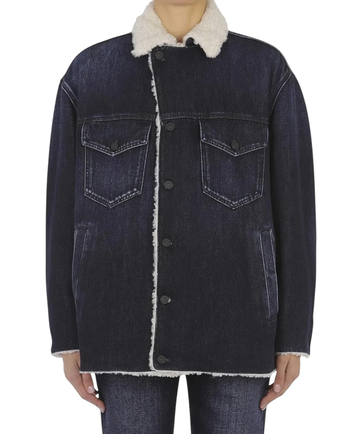 Veste Dondup en denim rigide avec imitation peau lainée écologique