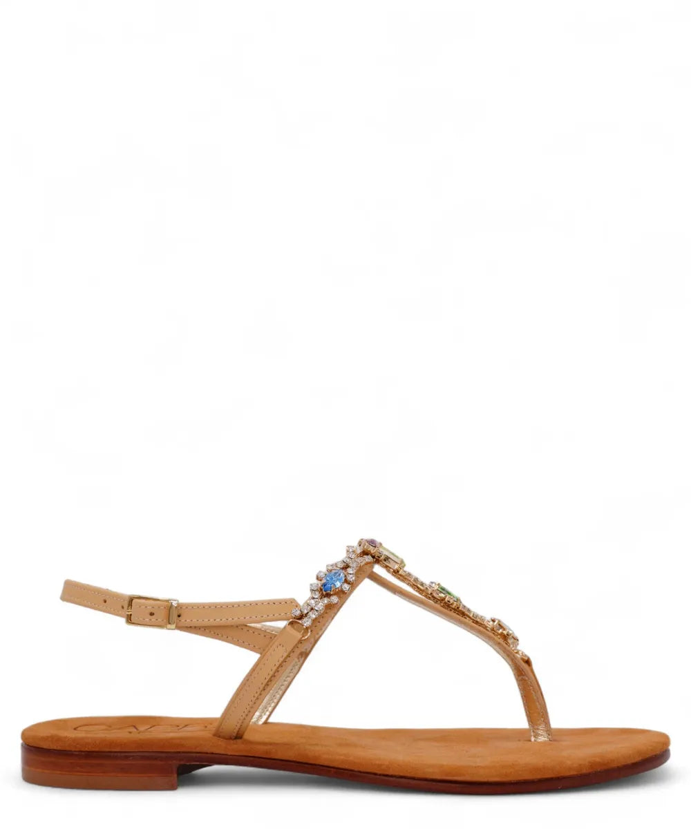 Sandalo Infradito Capri a Fascia “T” con Gioielli Multicolor-Capri Vittorio Citro-Sandali-Vittorio Citro Boutique