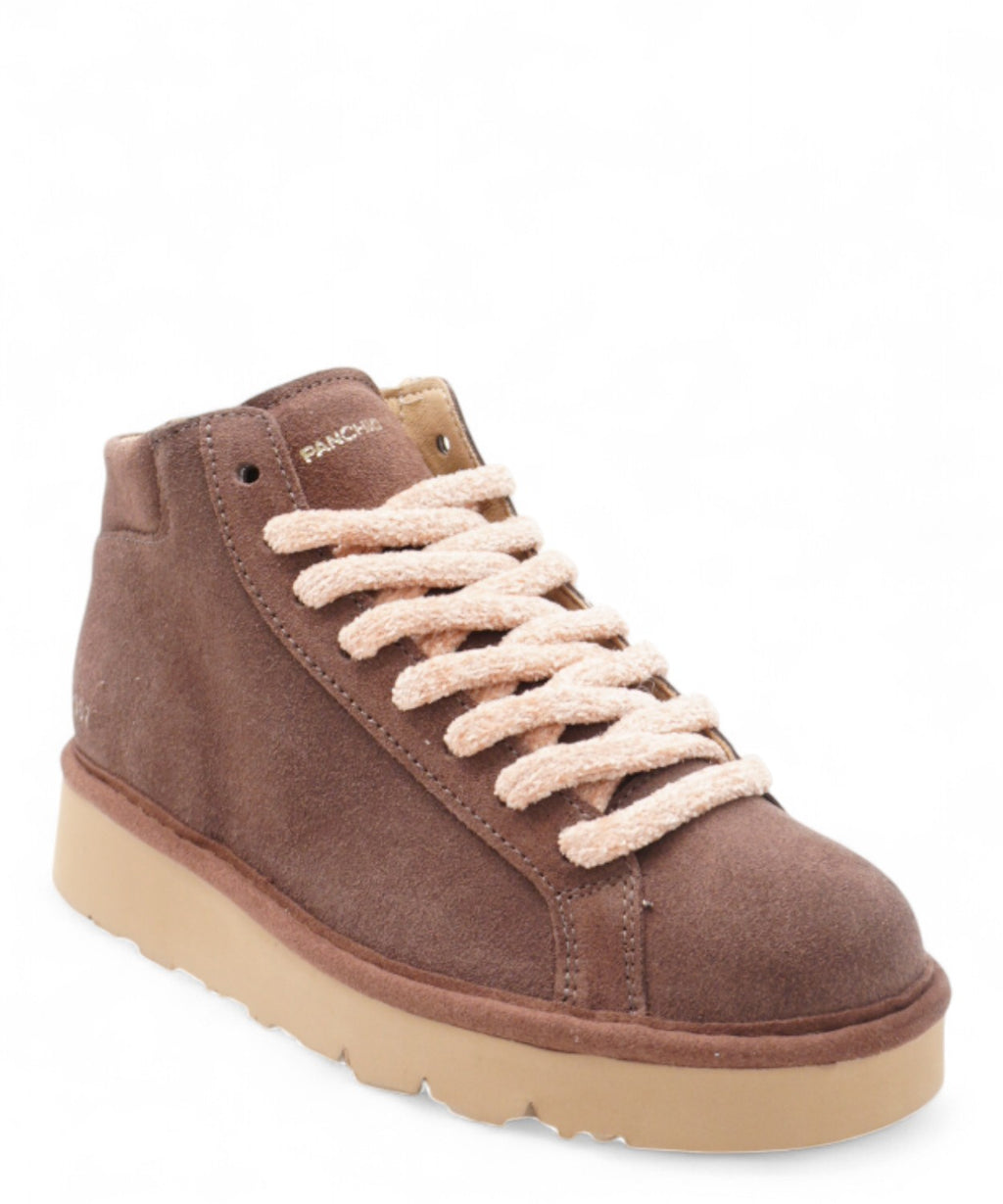Polacchino P007 en daim avec lacets en velours rose poudré