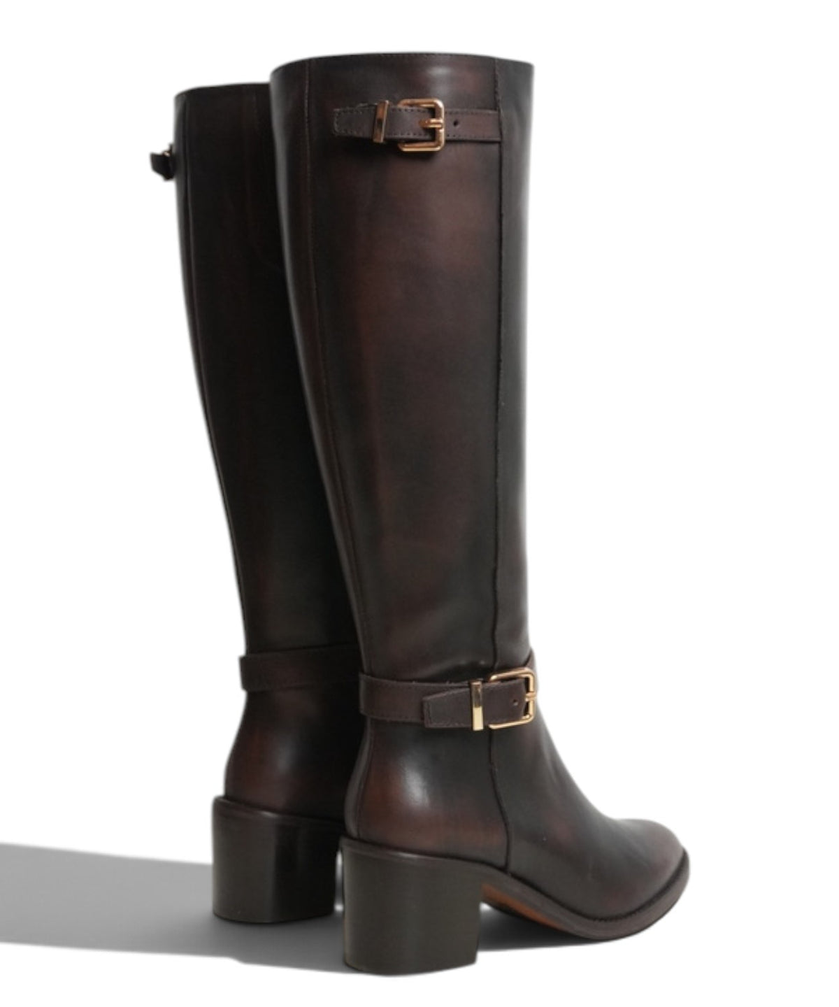 Botte haute femme en cuir avec boucles et talon de 5 cm
