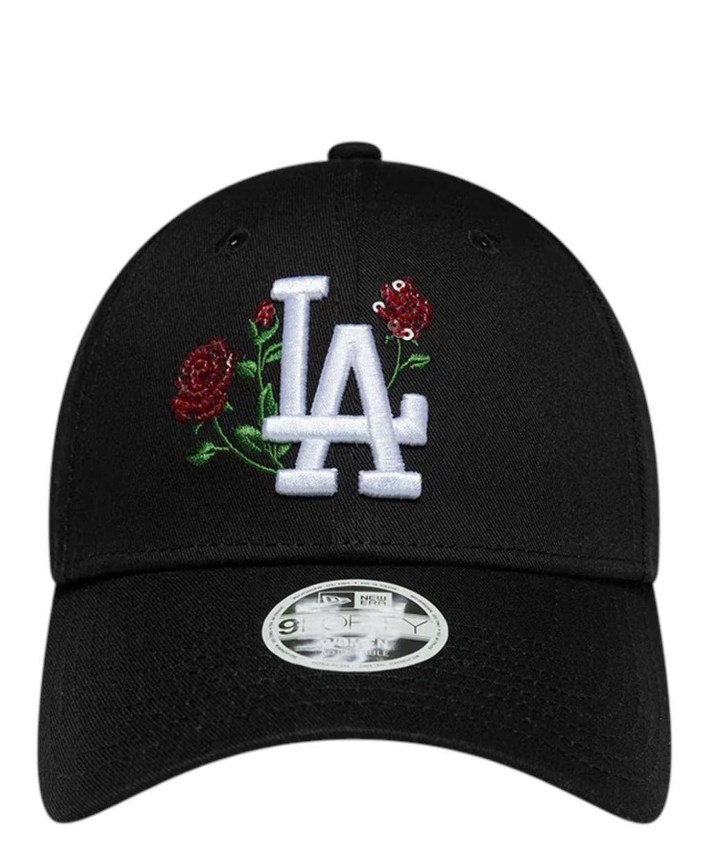 Casquette New Era 9FORTY Los Angeles Dodgers MLB noire à sequins roses pour femme