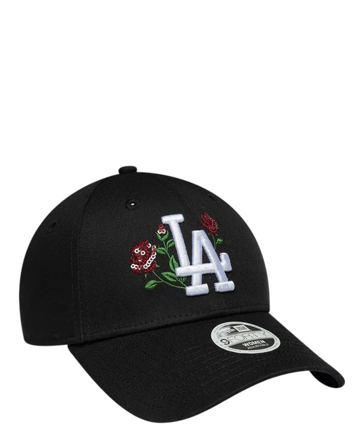 Casquette New Era 9FORTY Los Angeles Dodgers MLB noire à sequins roses pour femme