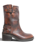 Archyve Bottes biker pour femme en cuir effet usé avec boucles