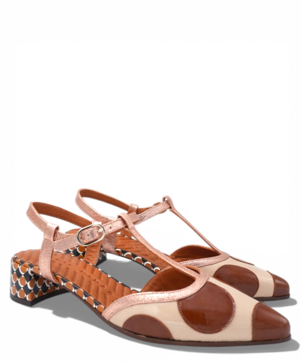 Sandales Femme Beige et Marron à Petit Talon