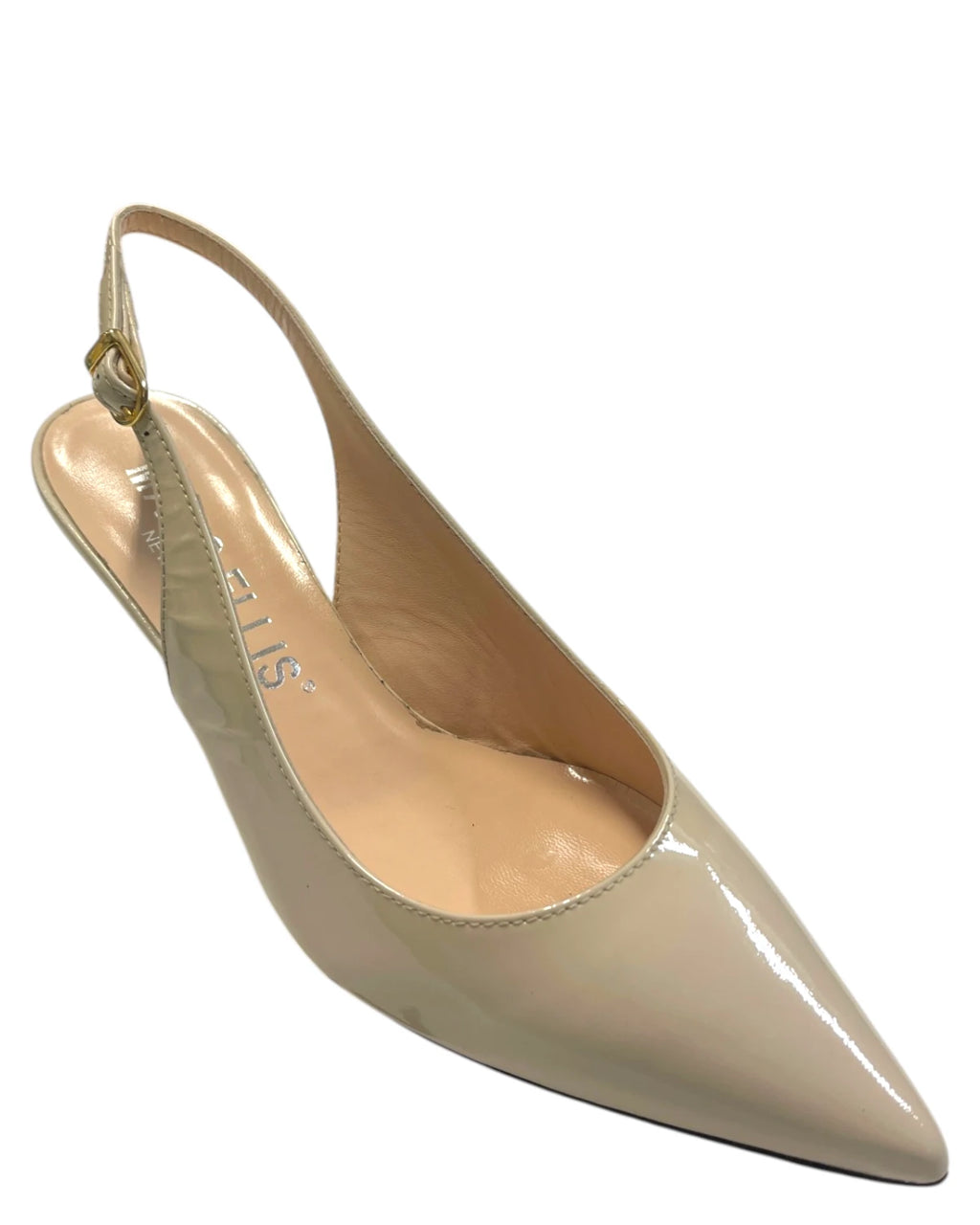 Marc Ellis Slingback Femme en Vernis Beige avec Talon Bas
