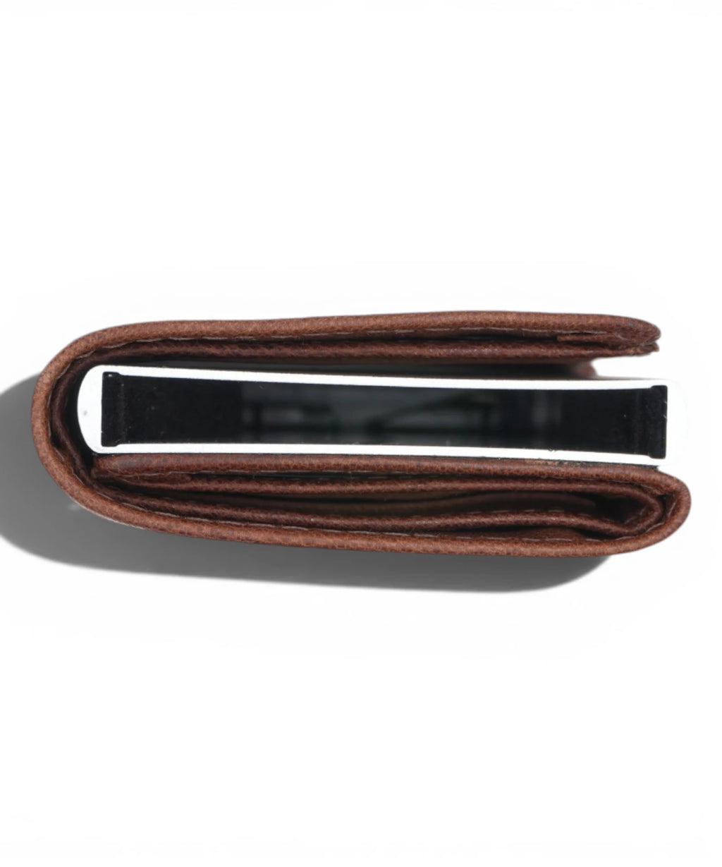 Portefeuille en cuir véritable marron avec protection RFID