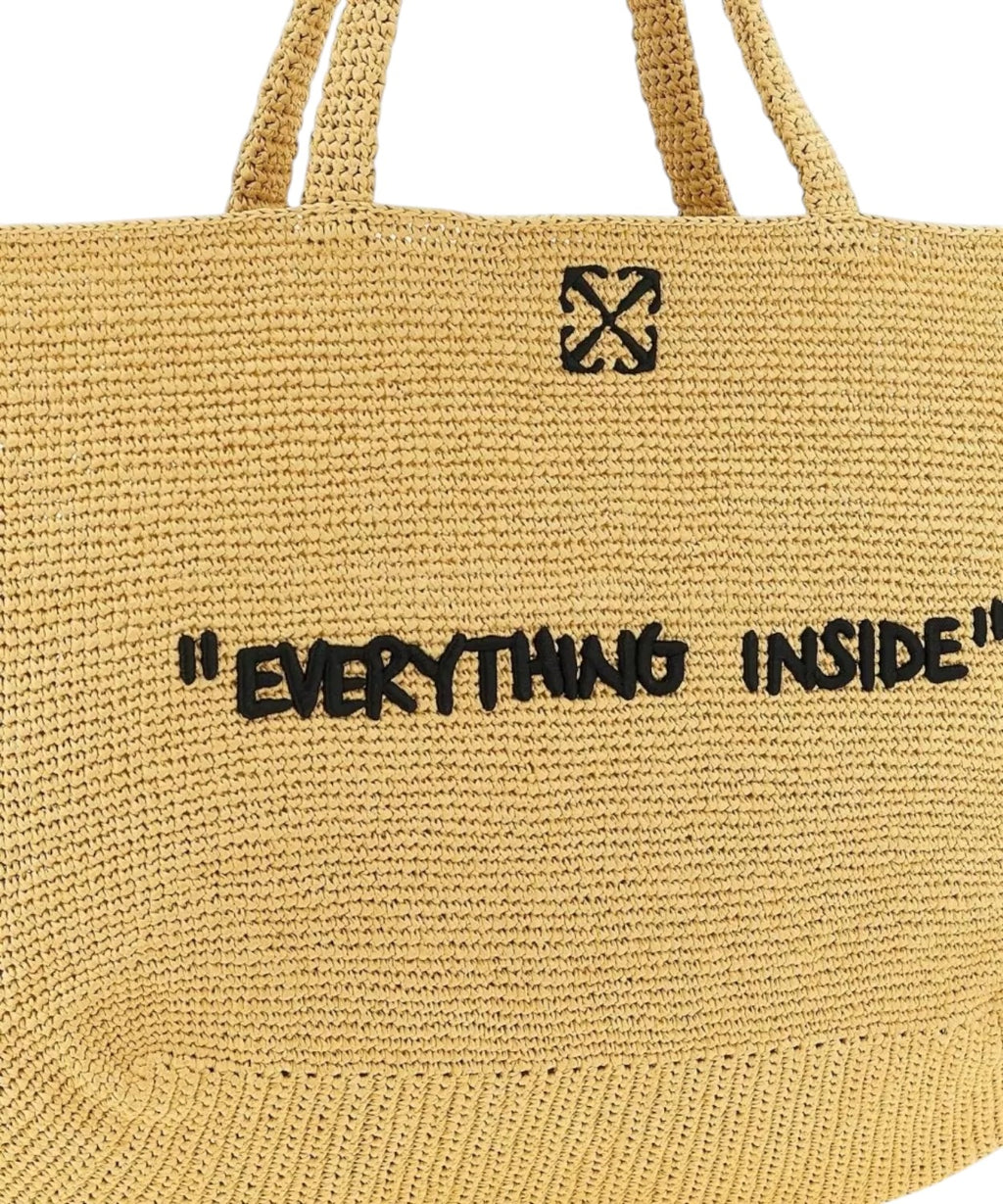 Off-White Jitney Beach Bag en raphia tressé avec phrase en relief
